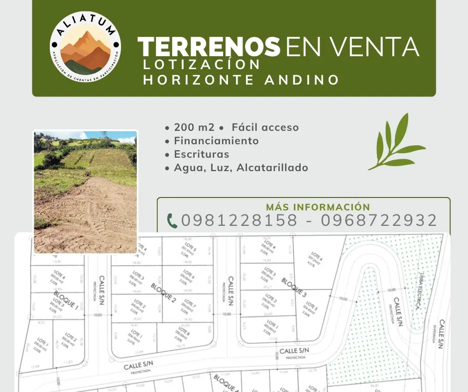 Afiche y plano de la lotización Horizonte Andino